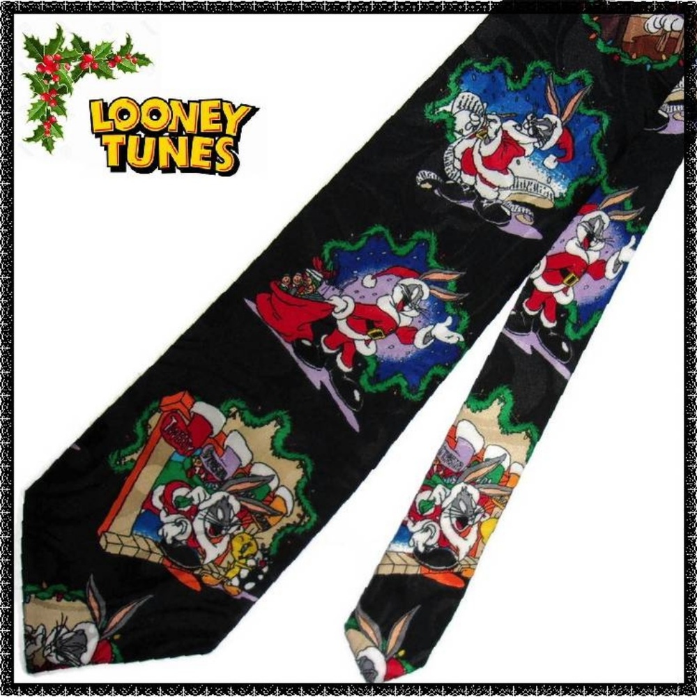 Ugly CHRISTMAS Neck Tie LOONEY TUNES Bugs Bunny